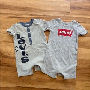 Levi's Light Gray Baby Romper Set with Navy Trim and Red Label